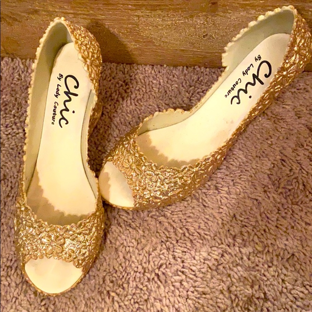 Gold floral wedges